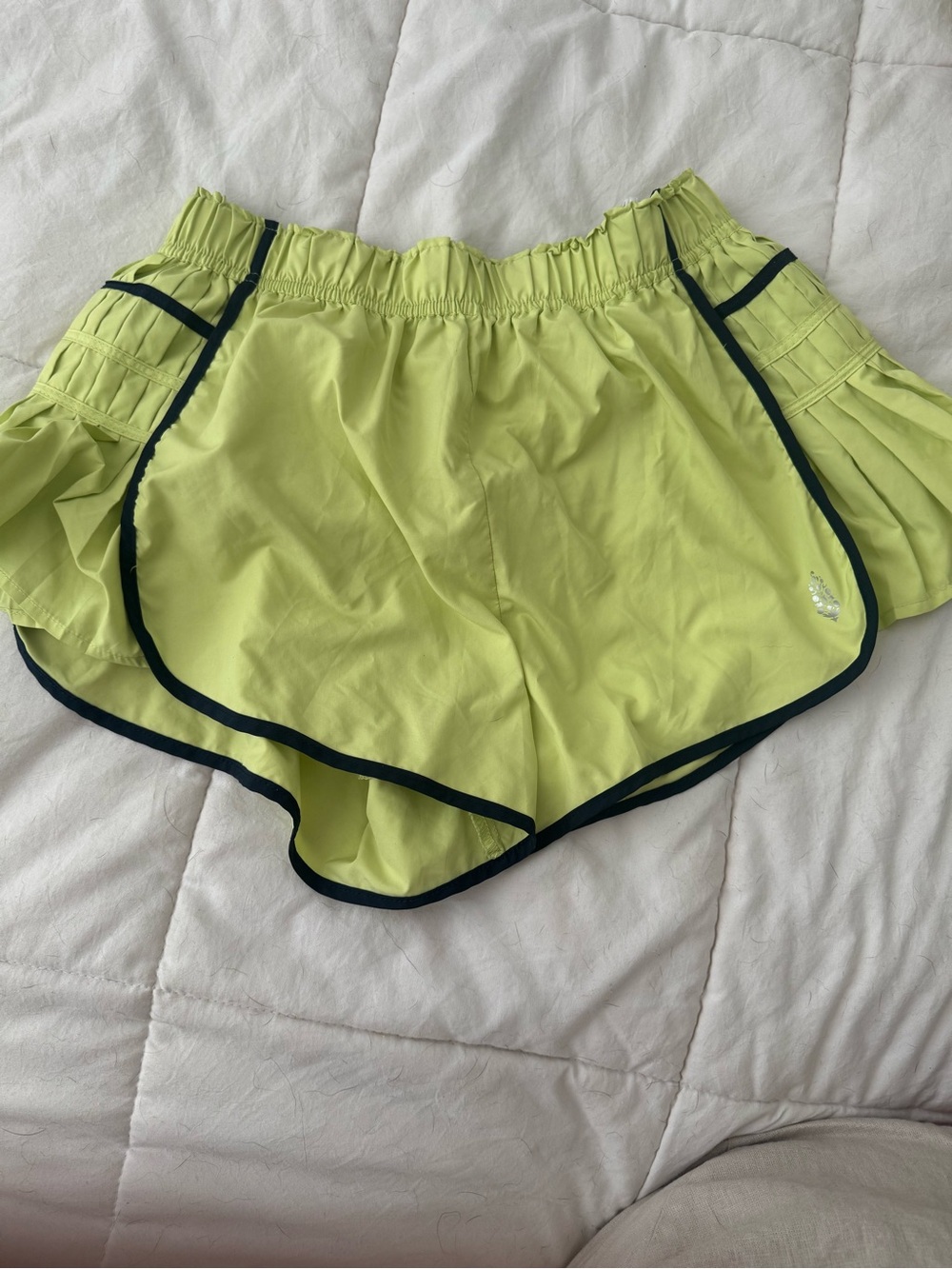 Free People Neon Lime Athletic Shorts with navy Trim